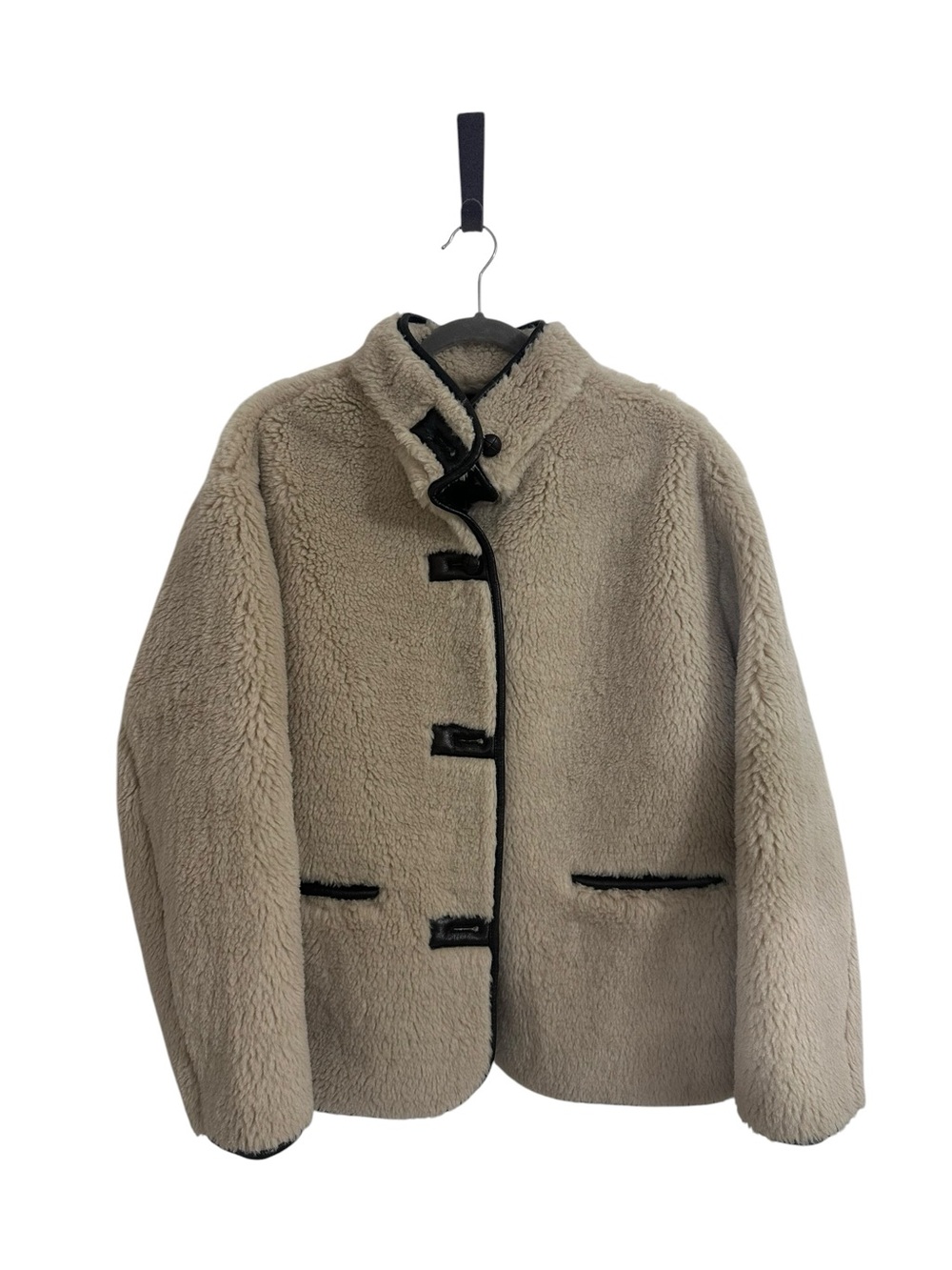 GAP Taupe Teddy Jacket with Black Trim Accents